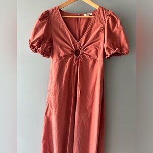 Madewell poplin cutout puff sleeve midi dress mauve